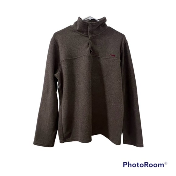 Mountain Khakis Brown Snap Mock Neck Fleece Pop Top Pullover Sweater Size Medium - Picture 1 of 10